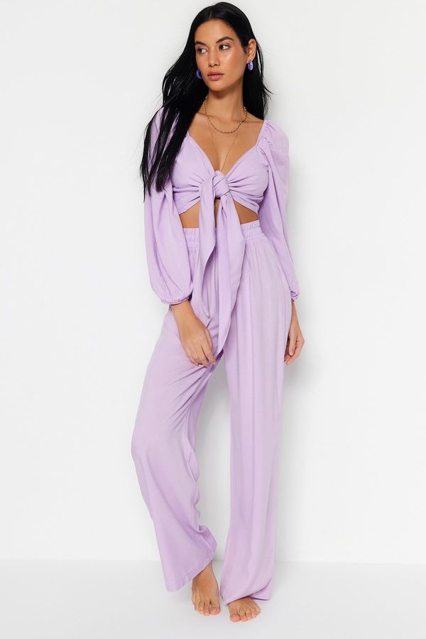 Trendyol Trendyol Lilac Woven Tie Blouse and Pants Suit