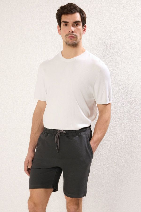 Trendyol Trendyol Limited Edition Anthracite Regular 100% Cotton Textured Shorts