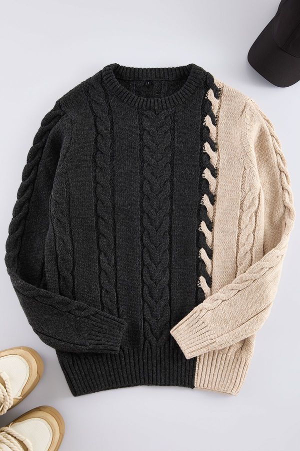 Trendyol Trendyol Limited Edition Anthracite Slim Fit Crew Neck Hair Knitted Sweater