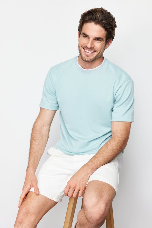 Trendyol Trendyol Limited Edition Basic Mint Relaxed/Comfortable Cut Knitwear Taped Textured Pique T-Shirt