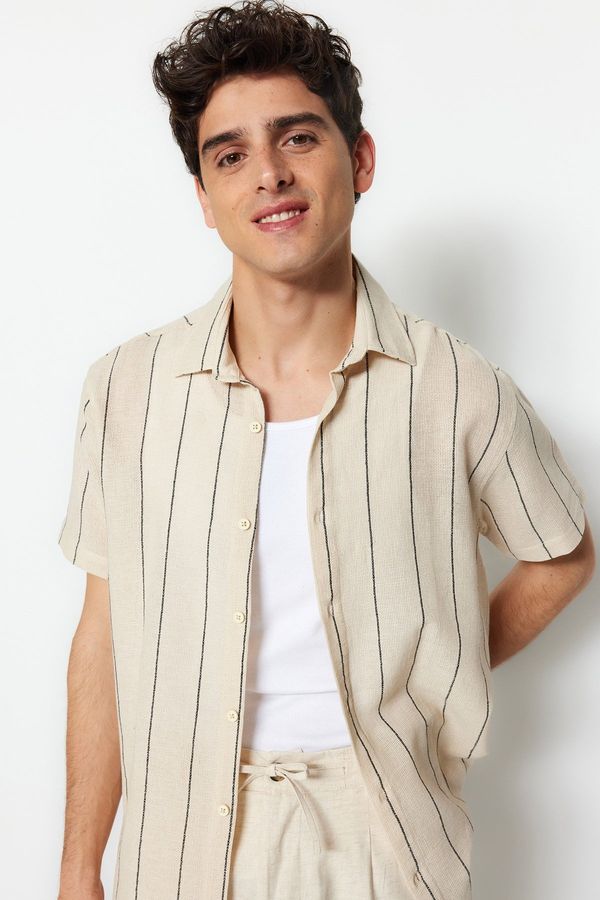 Trendyol Trendyol Limited Edition Black Regular Fit Striped Textured Summer Shirt