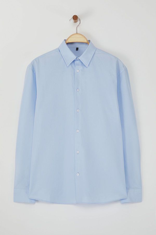 Trendyol Trendyol Limited Edition Blue Regular Fit Embroidered Detailed Shirt