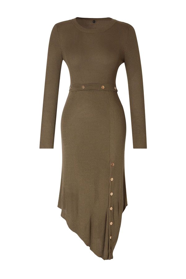 Trendyol Trendyol Limited Edition Khaki Midi Knitted Snap Detail Dress