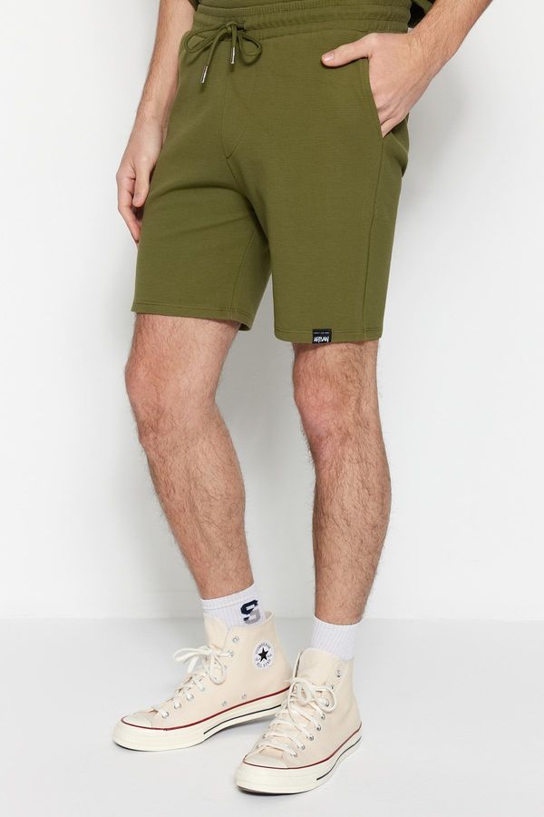 Trendyol Trendyol Limited Edition Khaki Regular 100% Cotton Label Detailed Textured Shorts & Bermuda