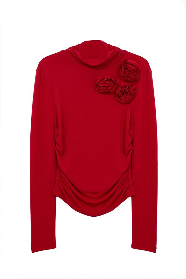 Trendyol Trendyol Limited Edition Knitted Rose Detailed Crepe Blouse