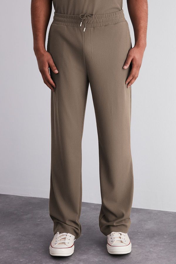 Trendyol Trendyol Limited Edition Mink Comfort/Wide Leg Textured Wrinkle-Resistant Hidden Drawstring Sweatpants