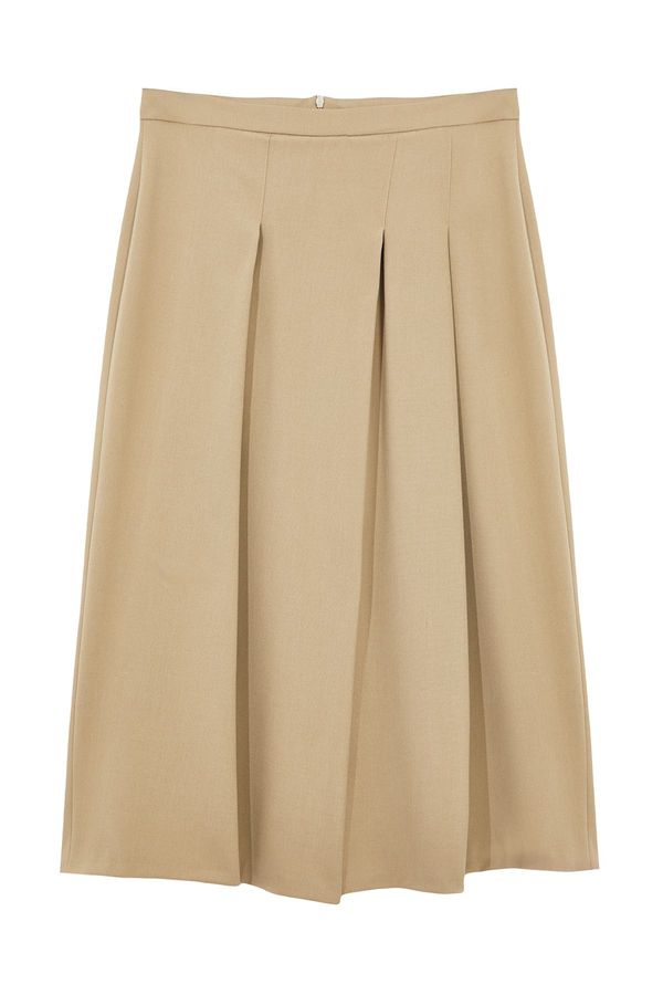 Trendyol Trendyol Limited Edition Mink Fabric Pleated Midi Length Woven Skirt