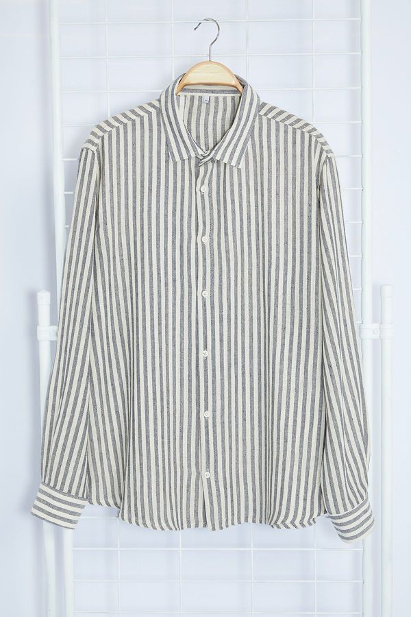 Trendyol Trendyol Limited Edition Navy Blue Regular Fit Striped Textured Plus Size Shirt