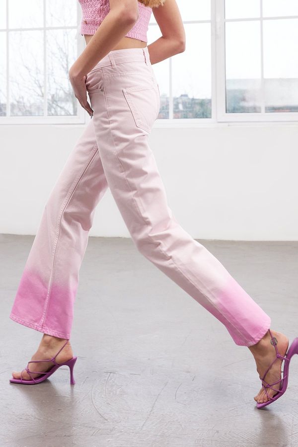Trendyol Trendyol Limited Edition Pink Color Block High Waist Wide Leg Jeans
