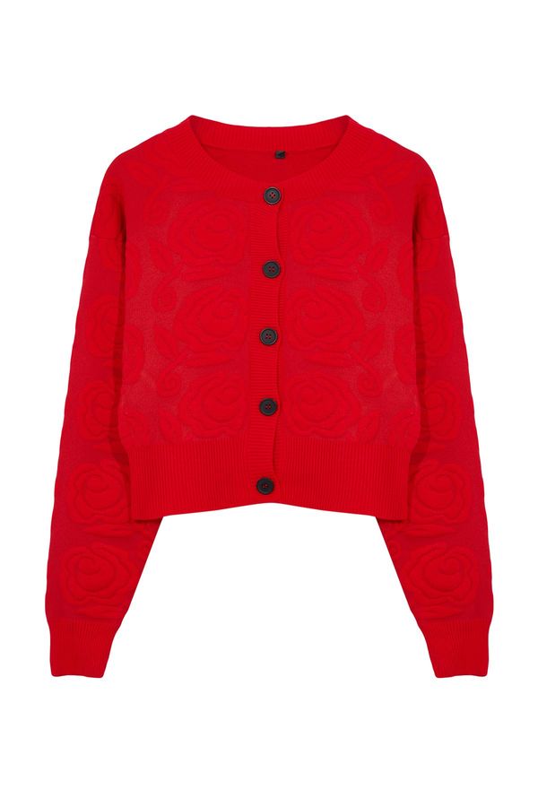 Trendyol Trendyol Limited Edition Red Rose Knitted Detailed Knitwear Cardigan