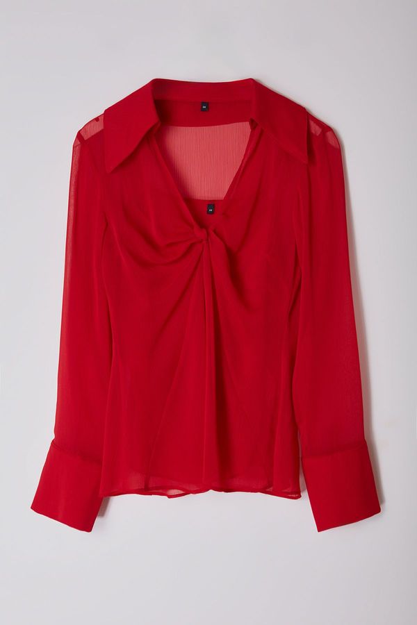 Trendyol Trendyol Limited Edition Red Yoryo Chiffon Woven Stylish Blouse