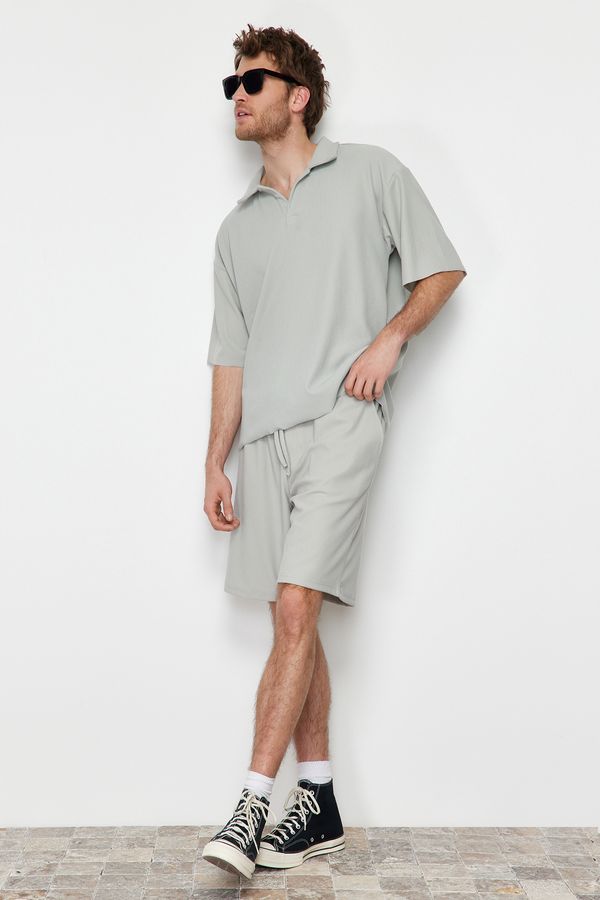 Trendyol Trendyol Limited Edition Stone Oversize/Wide Cut Textured Wrinkle-Resistant Ottoman Shorts