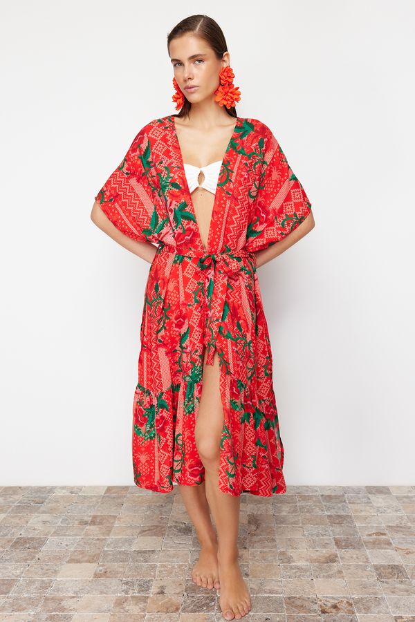 Trendyol Trendyol Maxi Woven Kimono & Kaftan with Floral Pattern Belt