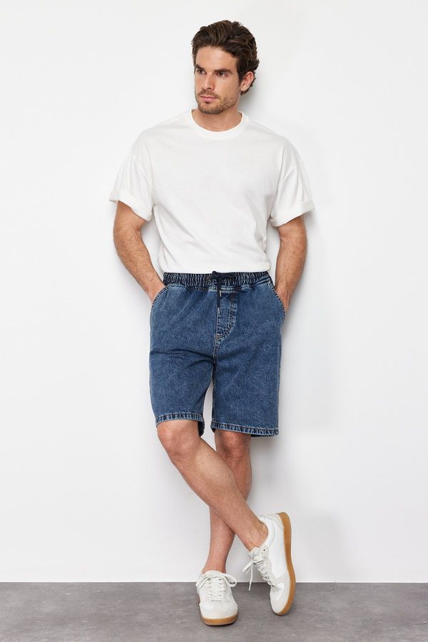 Trendyol Trendyol Medium Blue Regular Elastic Waist Denim Shorts