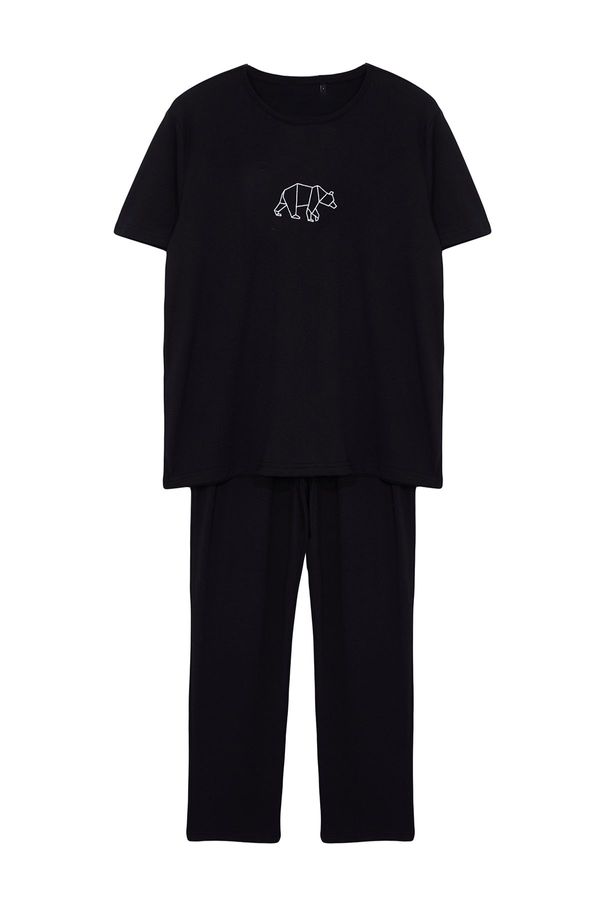 Trendyol Trendyol Men's Black Regular Fit Embroidered Knitted Pajama Set