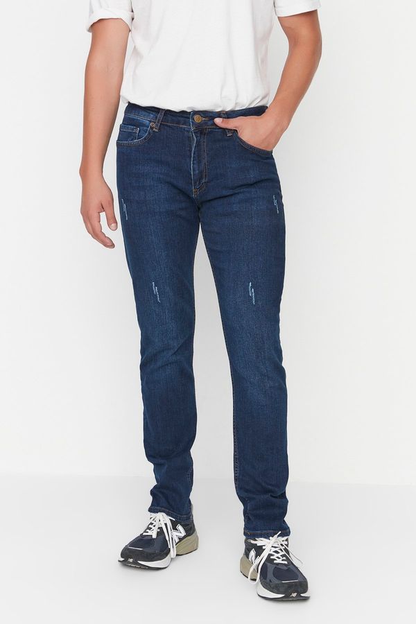 Trendyol Trendyol Men's Blue Stretch Fabric Rake Destroyed Slim Fit Jeans Jeans