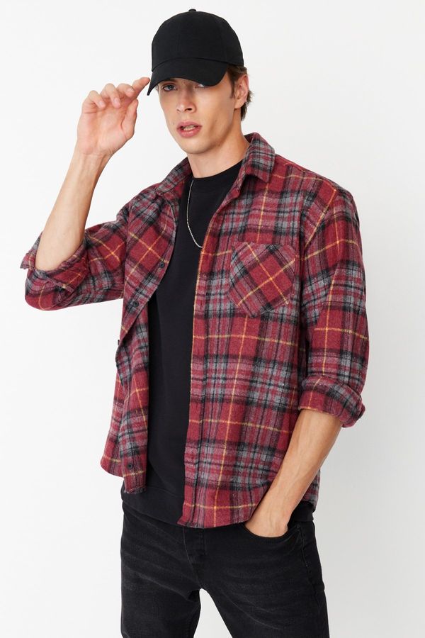 Trendyol Trendyol Men's Burgundy Regular Fit Lumberjack Plaid Shirt