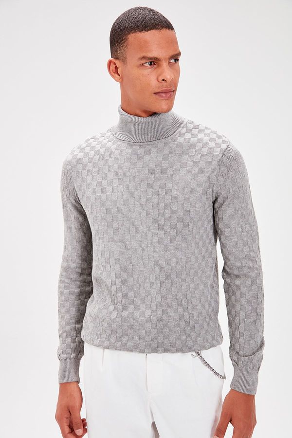 Trendyol Trendyol Men's Gray Turtleneck Textured Knitwear Sweater