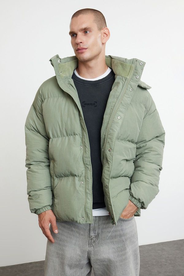 Trendyol Trendyol Men's Khaki Oversize Fit Hooded Taslan Winter Coat
