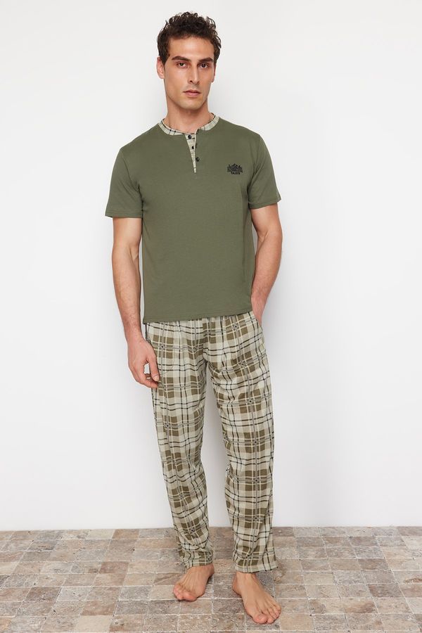 Trendyol Trendyol Men's Khaki Regular Fit Plaid Knitted Pajama Set