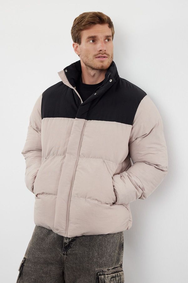 Trendyol Trendyol Men's Stone Taslan Regular Fit Color Block Stand Collar Winter Coat