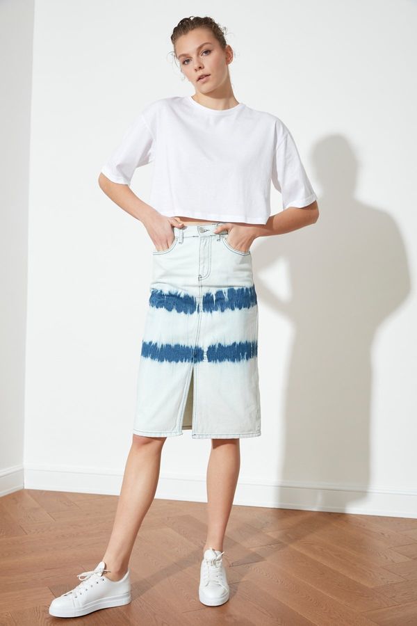 Trendyol Trendyol Midi Denim Skirt with Ecru Batik Wash