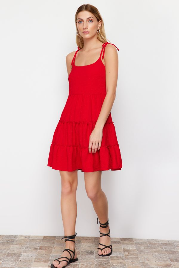 Trendyol Trendyol Mini Woven Dress with Red Skirt Flounce Fabric