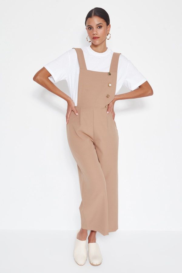 Trendyol Trendyol Mink Button Detailed Long Square Collar Woven Jumpsuit