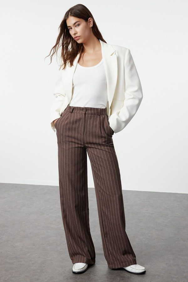 Trendyol Trendyol Mink High Waist Wide Leg/Wide Leg Striped Woven Trousers