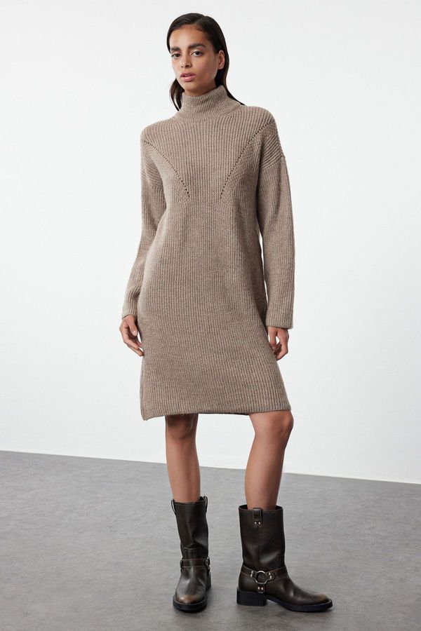 Trendyol Trendyol Mink Mini Knitwear Stand Collar Sweater Dress