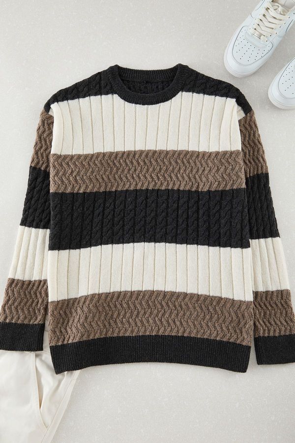 Trendyol Trendyol Mink Oversize Crew Neck Color Blocked Knitwear Sweater