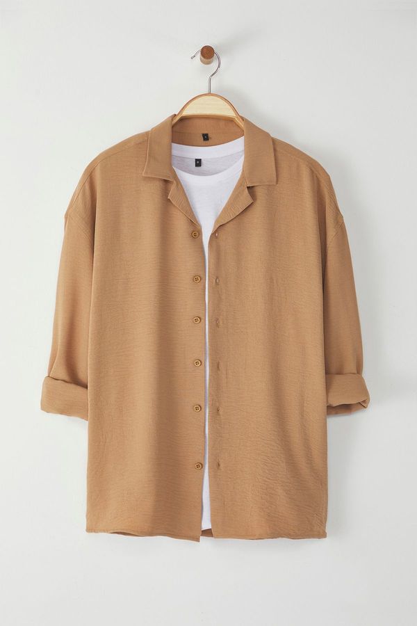 Trendyol Trendyol Mink Oversize Fit Open Collar Summer Linen Look Shirt