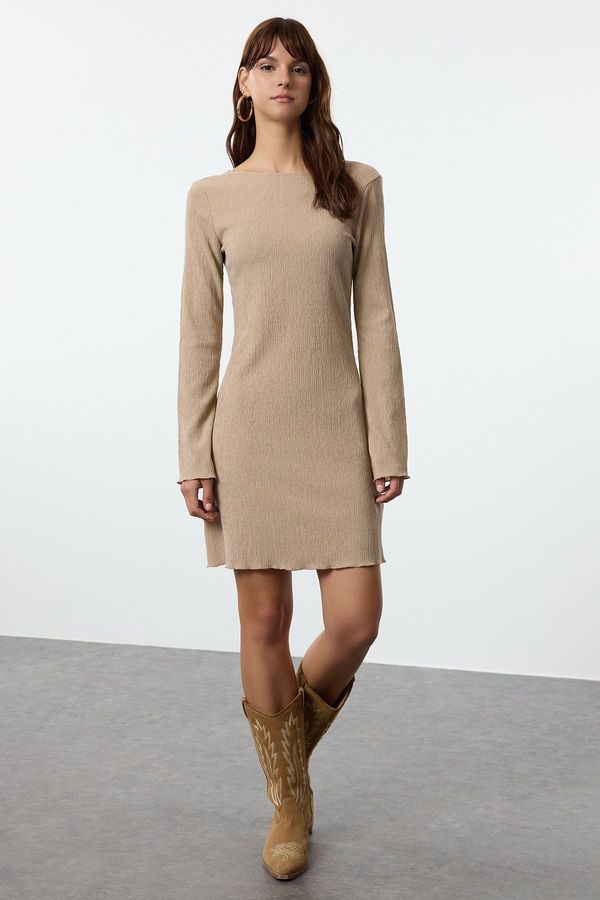 Trendyol Trendyol Mink Plain A-line Backless Mini Knitted Dress