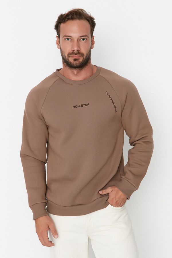 Trendyol Trendyol Mink Regular Cut Raglan Sleeves Text Printed Cotton Sweatshirt