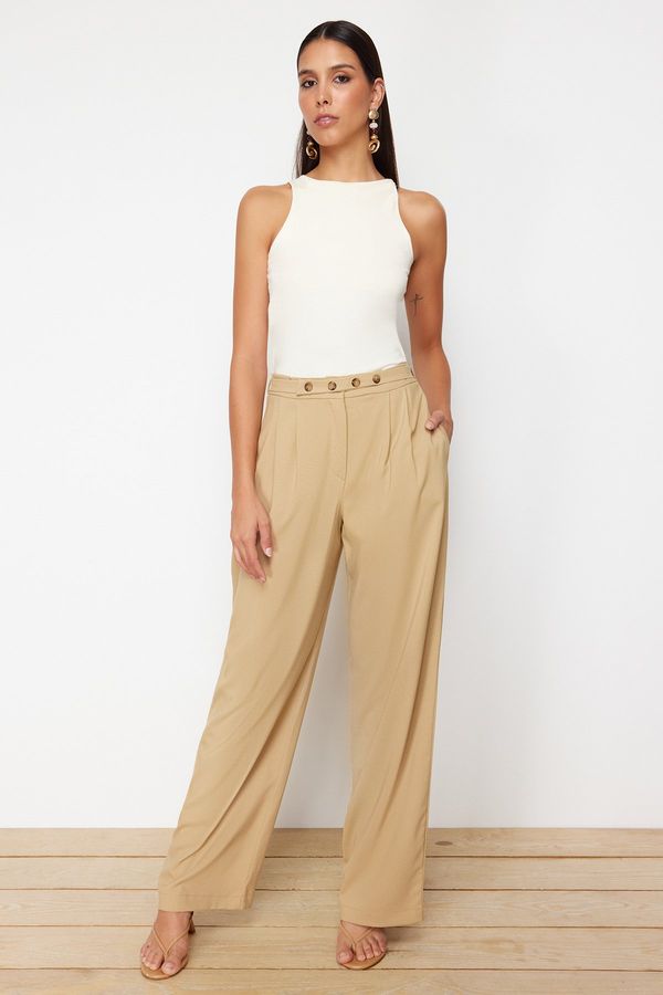 Trendyol Trendyol Mink Straight Cut Trousers with Belt Detail