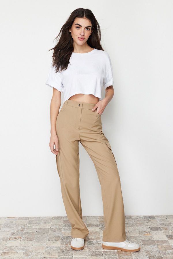 Trendyol Trendyol Mink Straight Cut Woven Trousers with Cargo Pocket