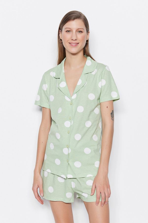 Trendyol Trendyol Mint 100% Cotton Polka Dot Shirt-Shorts Knitted Pajama Set