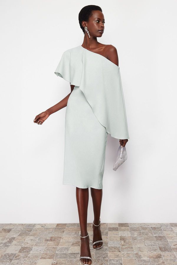 Trendyol Trendyol Mint Cape Detailed Woven Elegant Evening Dress