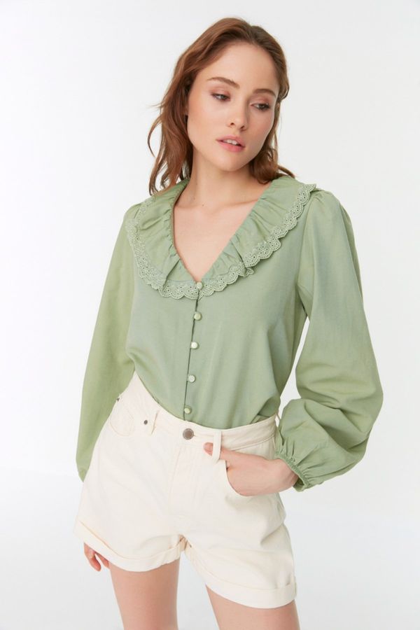 Trendyol Trendyol Mint Collar Lace Detailed Woven Shirt