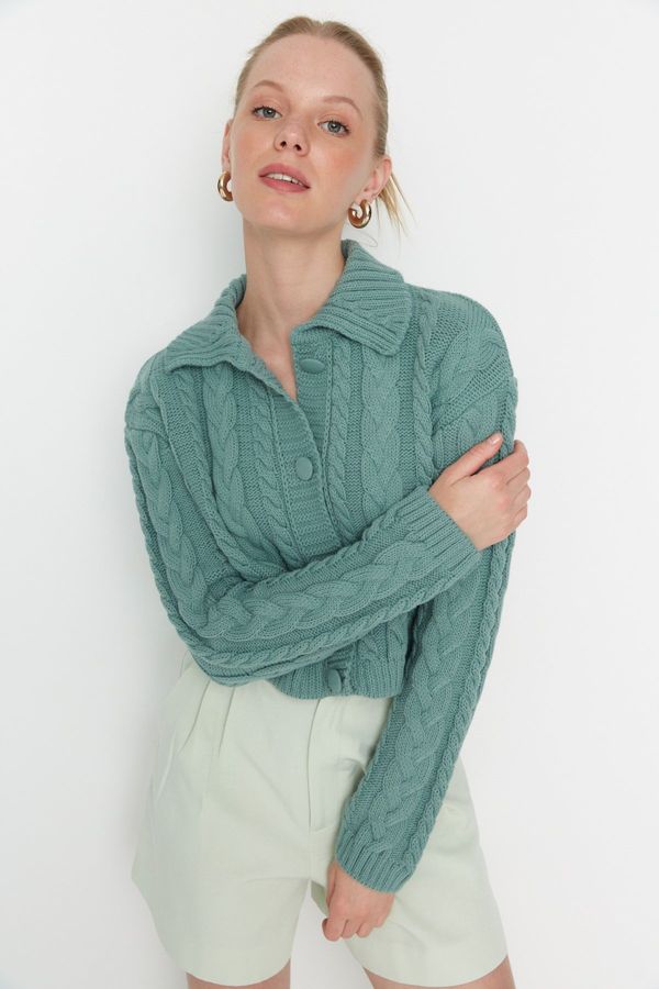 Trendyol Trendyol Mint Crop Polo Neck Knitwear Cardigan