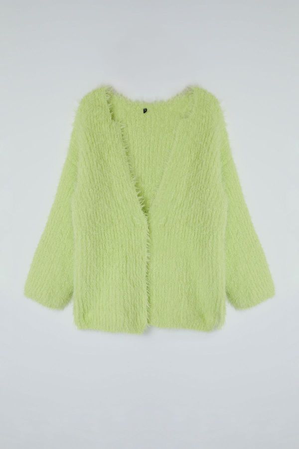 Trendyol Trendyol Mint Furry Coat-Look Knitwear Cardigan