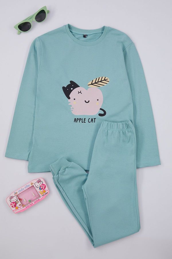 Trendyol Trendyol Mint Girls Printed Knitted Pajama Set