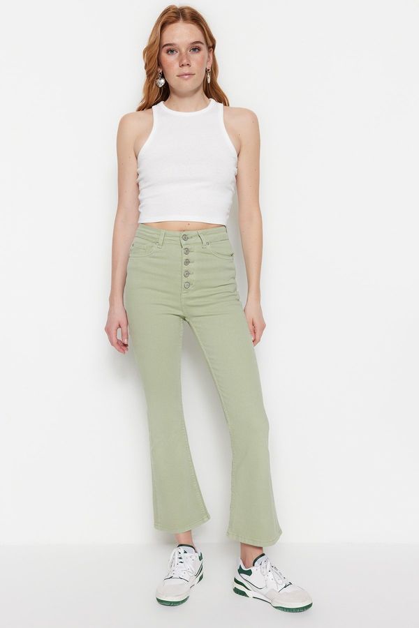 Trendyol Trendyol Mint High Waist Crop Flare Jeans With Buttons In The Front