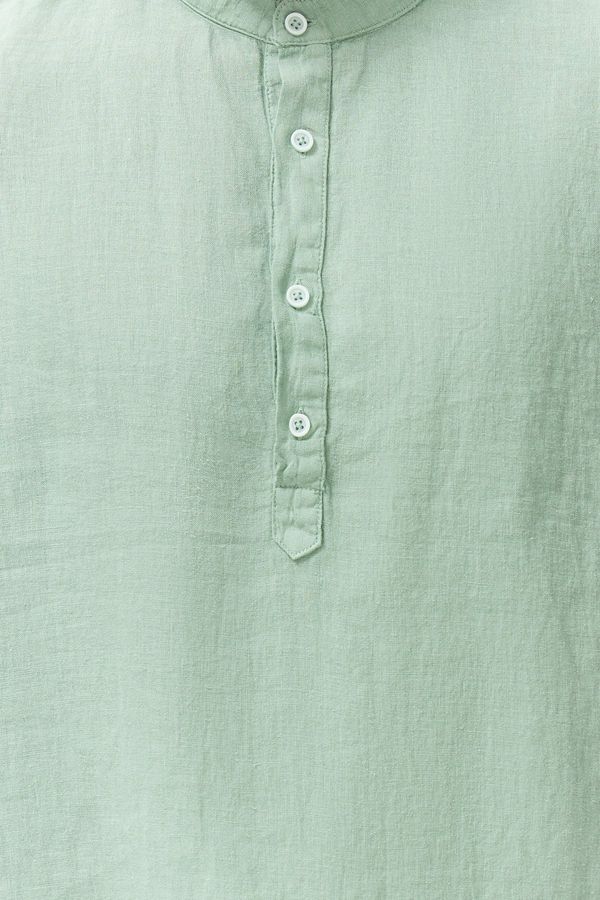 Trendyol Trendyol Mint Limited Edition 100% Linen Regular Collar Half Placket Shirt