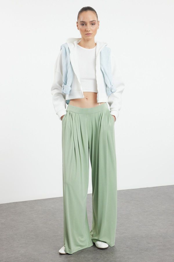 Trendyol Trendyol Mint Modal Soft Fabric Wide Leg Pleated Knitted Trousers