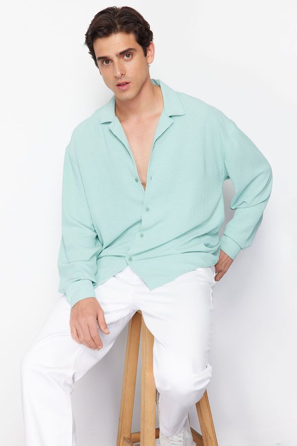 Trendyol Trendyol Mint Oversize Fit Open Collar Summer Linen Look Shirt