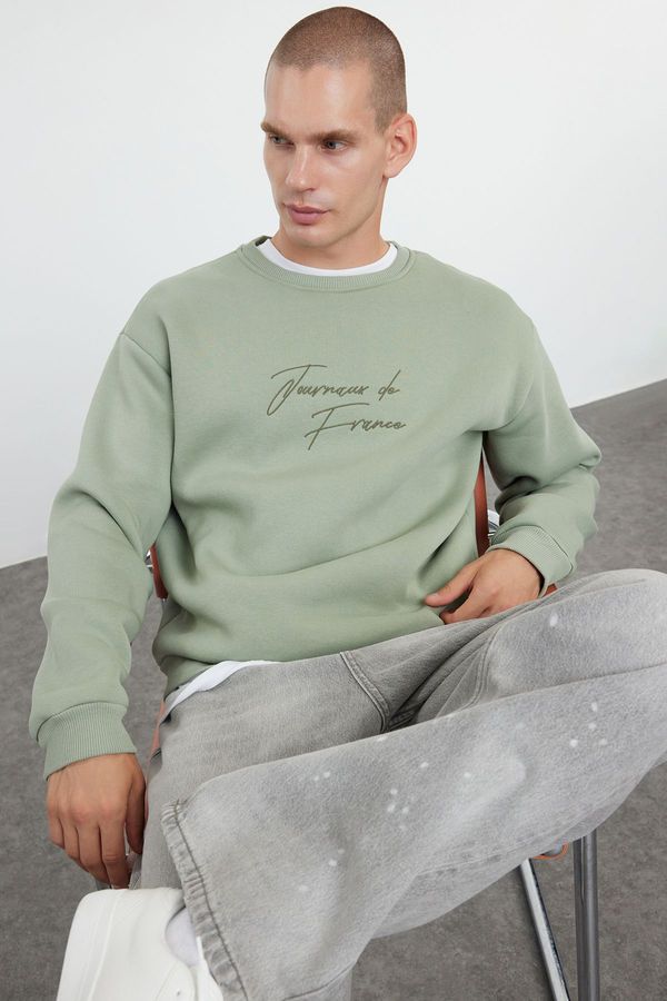 Trendyol Trendyol Mint Oversize/Wide Cut Text Embroidered Crew Neck Sweatshirt
