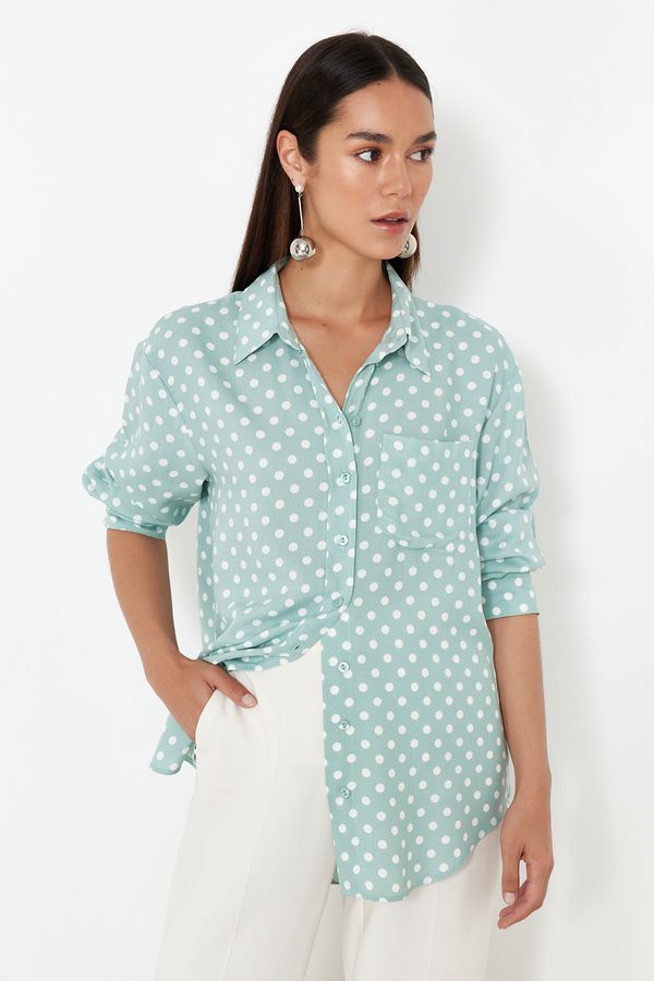 Trendyol Trendyol Mint Polka Dot Oversize Wide Fit Woven Shirt