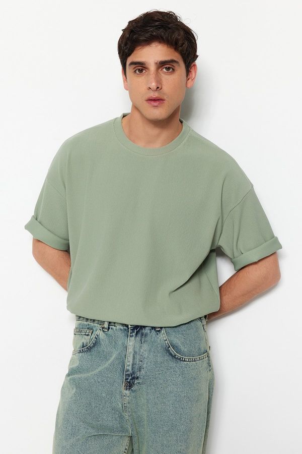 Trendyol Trendyol Mint Premium Oversize Crew Neck Short Sleeve Textured Ottoman T-Shirt