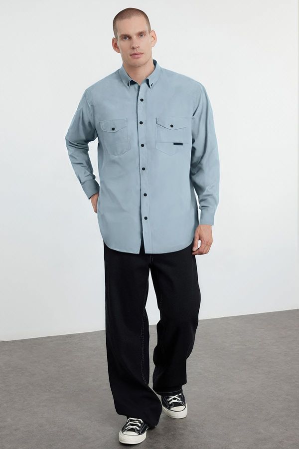 Trendyol Trendyol Mint Regular Fit Denim Shirt with Snap Fasteners